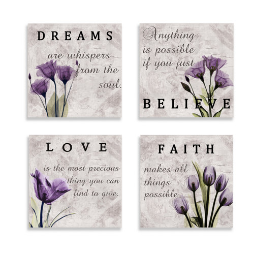 Red Barrel Studio® Purple Tulip Bathroom Decor 4 Piece Wrapped Canvas